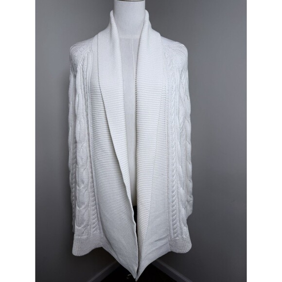 Haven Well Within Sweaters - Haven Well Within Cardigan Womens L Ivory Cable Knit Open Front Cotton Blend